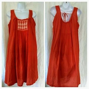 Nili Lotan Red Cotton Shift Embroidered Floral Cotton Dress - Size Medium